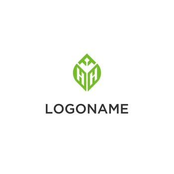 HH monogram with leaf logo design ideas, creative initial letter logo with natural green leaves vector