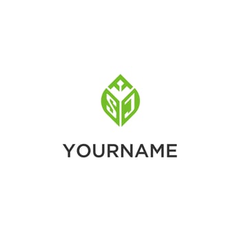 SJ monogram with leaf logo design ideas, creative initial letter logo with natural green leaves vector