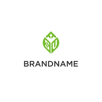 SV monogram with leaf logo design ideas, creative initial letter logo with natural green leaves vector