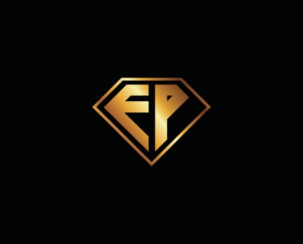 EP diamond shape gold color Letter Logo design vector