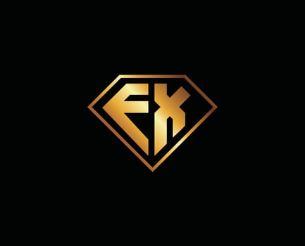 EX diamond shape gold color Letter Logo design vector