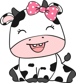 Cute happy smile baby cow sitting cartoon character doodle hand drawing png