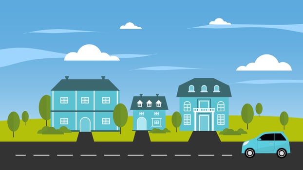 Suburban neighborhood houses landscape, small town decoration. vector