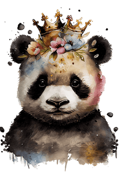 Watercolor cute hand drawn panda, Panda in floral wreath, flowers bouquet, png