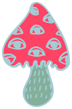 Color groove mushroom psychedelic stickers. Retro design of hipster icons Doodle style graphic. Vintage trippy cartoon 60 70 80 90 trendy PNG illustration