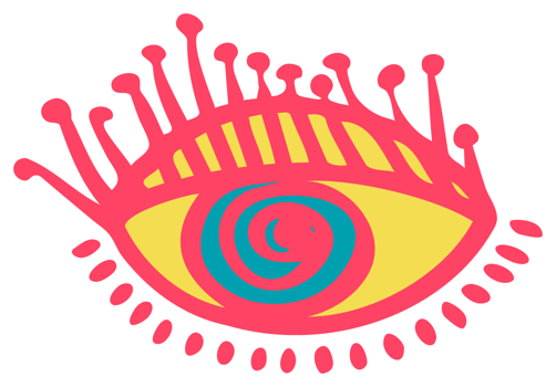Color sticker of groove psychedelic eye Retro design of hipster icons Doodle style graphic. Vintage trippy cartoon. 60 70 80 90 trendy PNG illustration symbols
