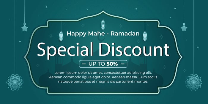 Ramadan Special Discount With Up To 50 Off And Social Media Theme, Ramadan Kareem Lanterns And Crescent Stars. vector