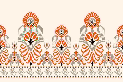Ikat floral paisley embroidery on white background.Ikat ethnic oriental pattern traditional.Aztec style abstract vector illustration.design for texture,fabric,clothing,wrapping,decoration,Sarong,scarf