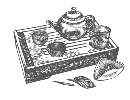 Set of ink hand drawn tea infuser illustration. Vector hand drawn illustration. Tea ceremony.