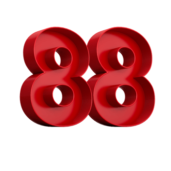 3d illustration of red number 88 or Eighty Eight inner shadow png