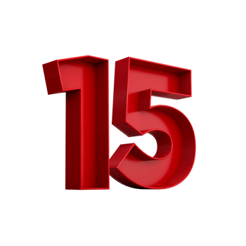 3d illustration of red number 15 or Fifteen inner shadow png