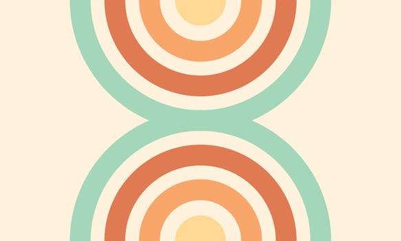 Colorful 60s and 70s circular stripes style vector illustration design. Abstract minimalist retro background with rounded stripe elements