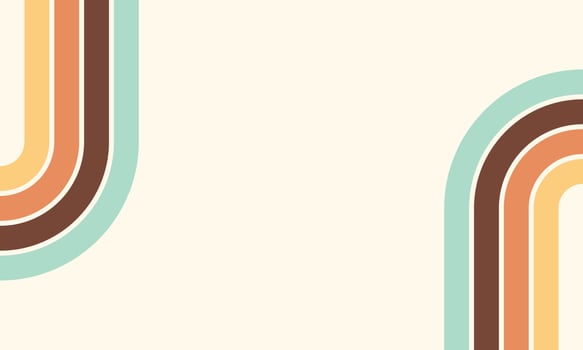 Vector of rainbow curve and colorful, geometric 70s and 60s groovy illustration. Colorful 60s and 70s circular stripes style vector illustration design.