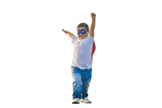 Portrait of adorable kid boy having fun outdoor. Little child play superhero png