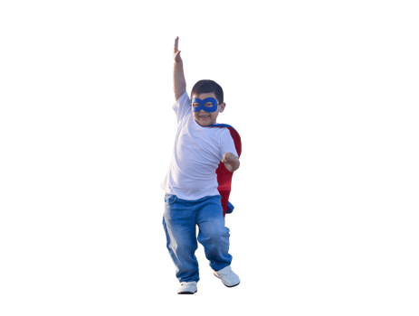 Portrait of adorable kid boy having fun outdoor. Little child play superhero png