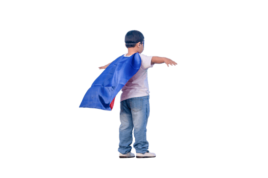 Portrait of adorable kid boy having fun outdoor. Little child play superhero png