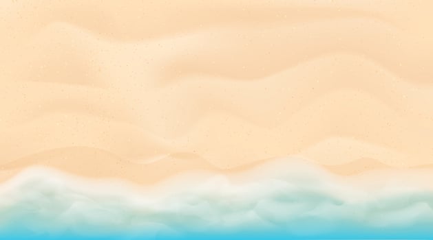 Blue and bright turquoise sea, white sand. Tropical beach background. Top view vector illustration. Place for your text. Design for poster, flyer, invitation, card.