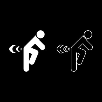 Man farts break wind farting bloating gas cloud stench bad smell flatulency set icon white color vector illustration image solid fill outline contour line thin flat style