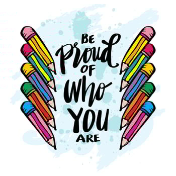 Be proud of who you are, hand lettering. Wall art for classroom poster vector