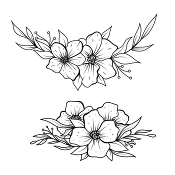 Set of floral sketch line doodle illustration vector