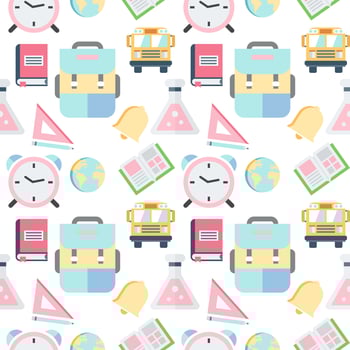 Back to school elements seamless pattern on white background. vector
