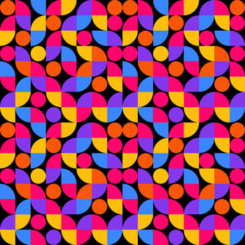 Colorful Geometric seamless pattern on black background. vector