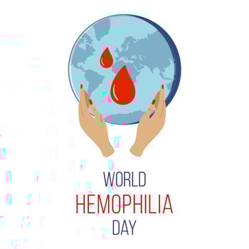 Globe with a drops of blood on it and the words World Hemophilia Day. Health awareness template. Vector illustration for prints, banners,  posters.