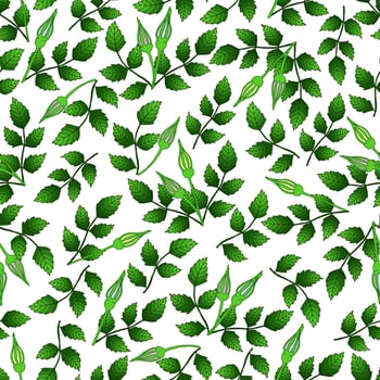 Seamless pattern with branches and leaves. Vegetable pattern vector