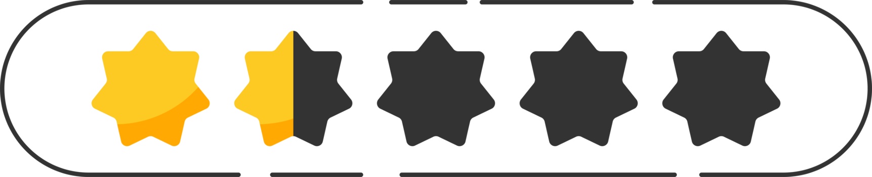 Rating star badge with gold stars and numbers png