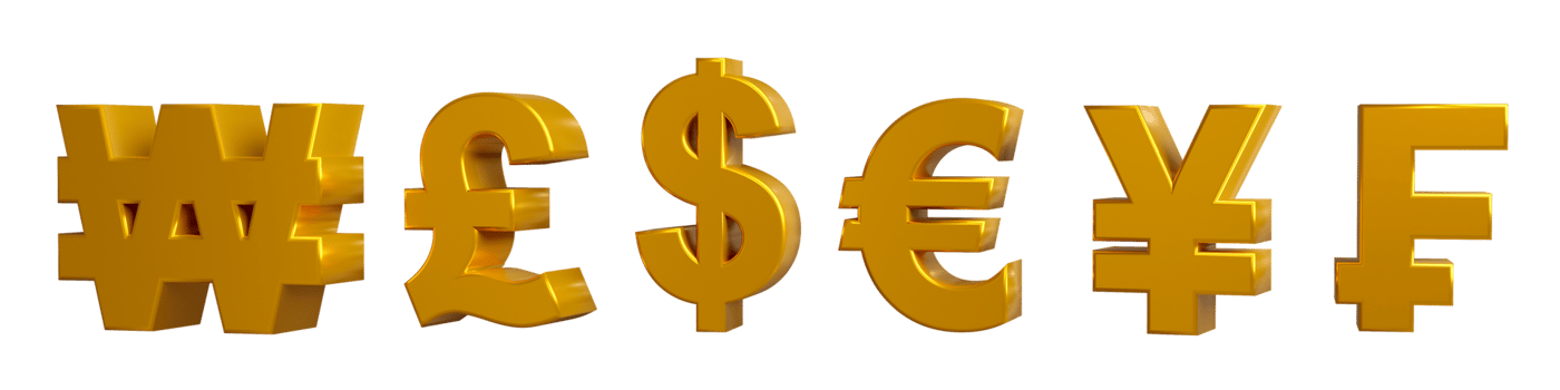 Background of different currencies. value of the dollar, pound sterling, euro, korean won, Chinese yuan and swiss franc. png