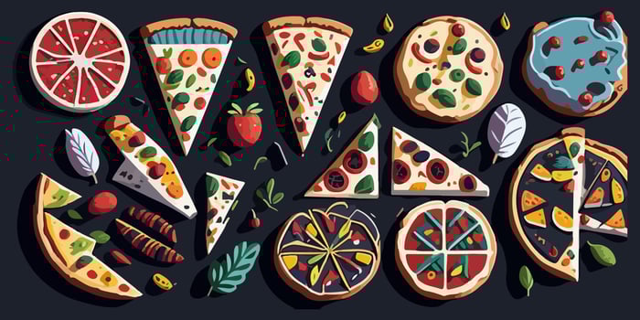 Italian Style Pizza with Salami and Olives, Flat Vector Graphic Design