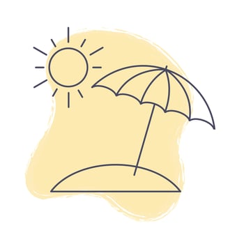 Tourism. Icon sun and beach umbrella. Vector illustration of a beach umbrella in the sand and sun