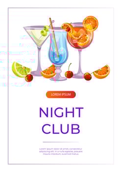 Promo flyer with classic cocktails aperol spritz, blue lagoon, martini . Italian aperitif. Alcoholic beverage drinks bar menu. Holidays, summer vacation, party, recreation. A4 for poster, banner vector