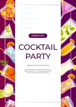 Promo flyer with classic cocktails set on the beach, mojito. Italian aperitif. Cocltail party. Alcoholic beverage drinks bar menu.Beach Holidays, summer vacation, recreation. A4 for poster, banner vector