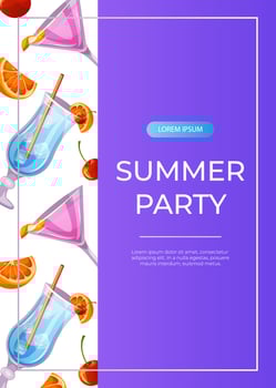 Promo flyer with classic cocktails blue lagoon, cosmopolitan, orange. Italian aperitif. Alcoholic beverage for drinks bar menu. Holidays, summer vacation, party, recreation. A4 for poster, banner vector