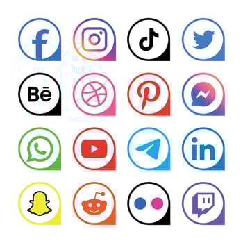Popular social network logo icons facebook instagram youtube pinterest tiktok and etc logo icons, social media icon set vector