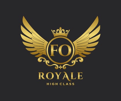 Golden Letter FO template logo Luxury gold letter with crown. Monogram alphabet . Beautiful royal initials letter. vector