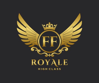 Golden Letter FF template logo Luxury gold letter with crown. Monogram alphabet . Beautiful royal initials letter. vector