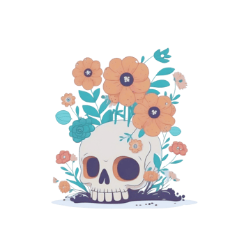 Illustration of Skull with Flowers. Floral, Human Skull. png