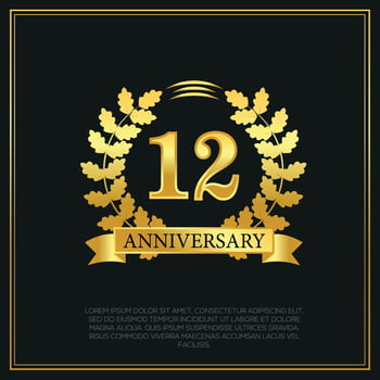 12 year anniversary celebration logo gold color design on black background abstract illustration vector