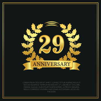 29 year anniversary celebration logo gold color design on black background abstract illustration vector