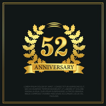 52 year anniversary celebration logo gold color design on black background abstract illustration vector