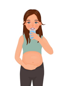 Young pregnant woman drink a glass of water vector