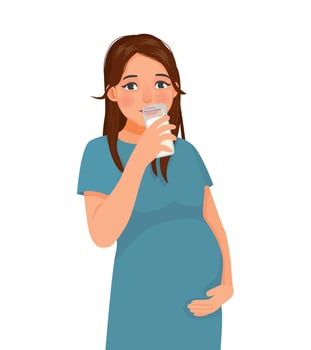 Beautiful pregnant woman drinking a glass of milk vector