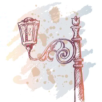 Sketch drawing of old lantern street. vector