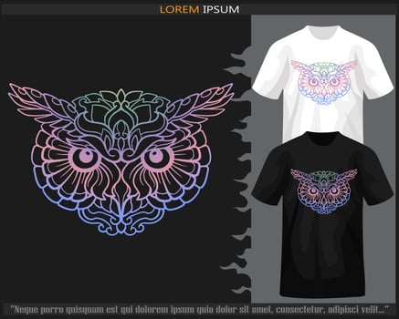 Colorful owl head mandala arts isolated on black and white t-shirt. vector