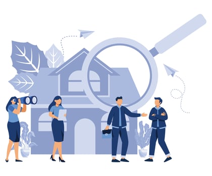 House selection and search, house project, real estate business concept, flat vector modern illustration