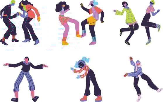 Dancing people set, flat vector illustration isolated on white background.