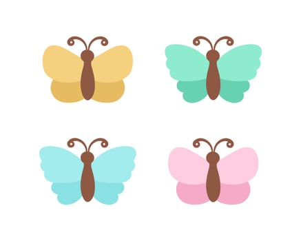 Simple butterfly icon illustration set isolated on white background. Pretty vector butterflies with spring and summer palette for kids.