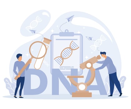 Genetic DNA Science concept. Big gene helix sign. Lab equipment. Flat vector modern illustration.